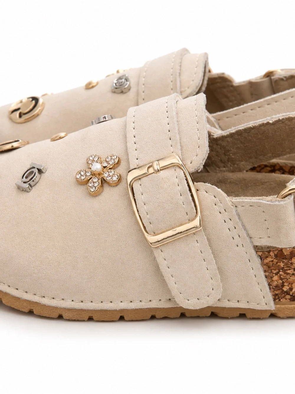bebe Beige Embellished Slingback Baby Shoes